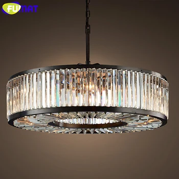 

FUMAT American Retro Crystal Pendant Lamp European Round LED Light for Dining Room Bedroom Restaurant Living Room Pendant Light