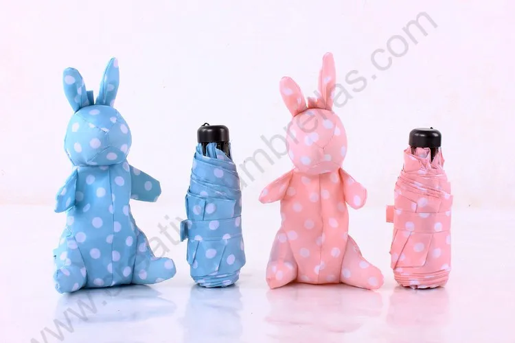 

90cm manual five fold super light aluminium anti-thunder windproof rabbit doll pocket umbrella kid cartoon toy promotion parasol