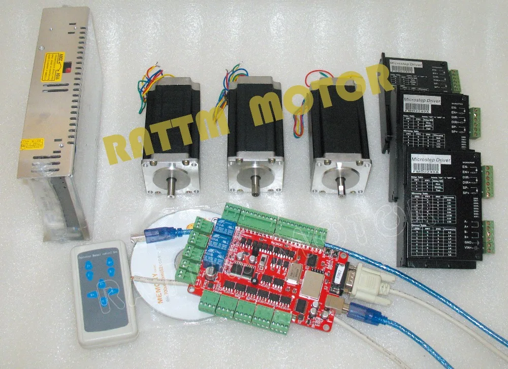 UK/Germany/US Delivery USB port! US Ship 3 Axis CNC Nema23 425oz-in Dual shaft stepper motor & Motor Driver  Controller Kit