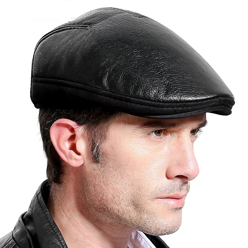 

2017 New Style Winter Male Warm Caps Men's Genuine Leather Baseball Cap Male Newsboy Beret Hat Hats Cowhide Peaked Cap B-7216