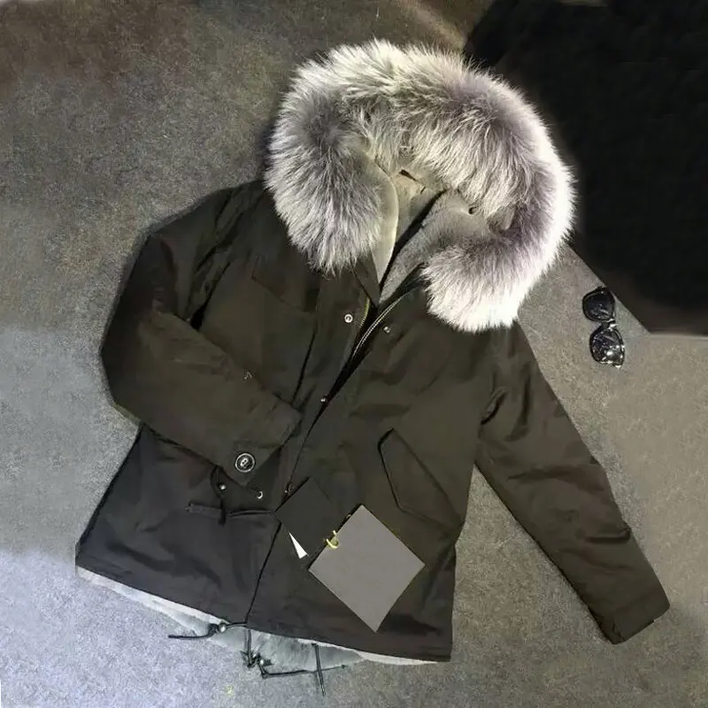 Мужская куртка модная черный парка с большой теплый воротник зимнее пальто