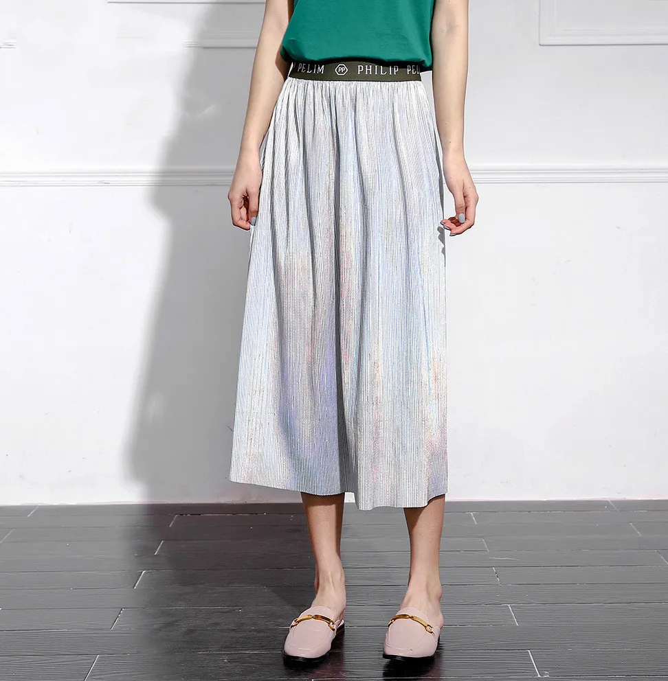 Женские шикарные плиссированные юбки с лазерной голограммой, Женская юбка с радужным дизайном, Saias Femininas