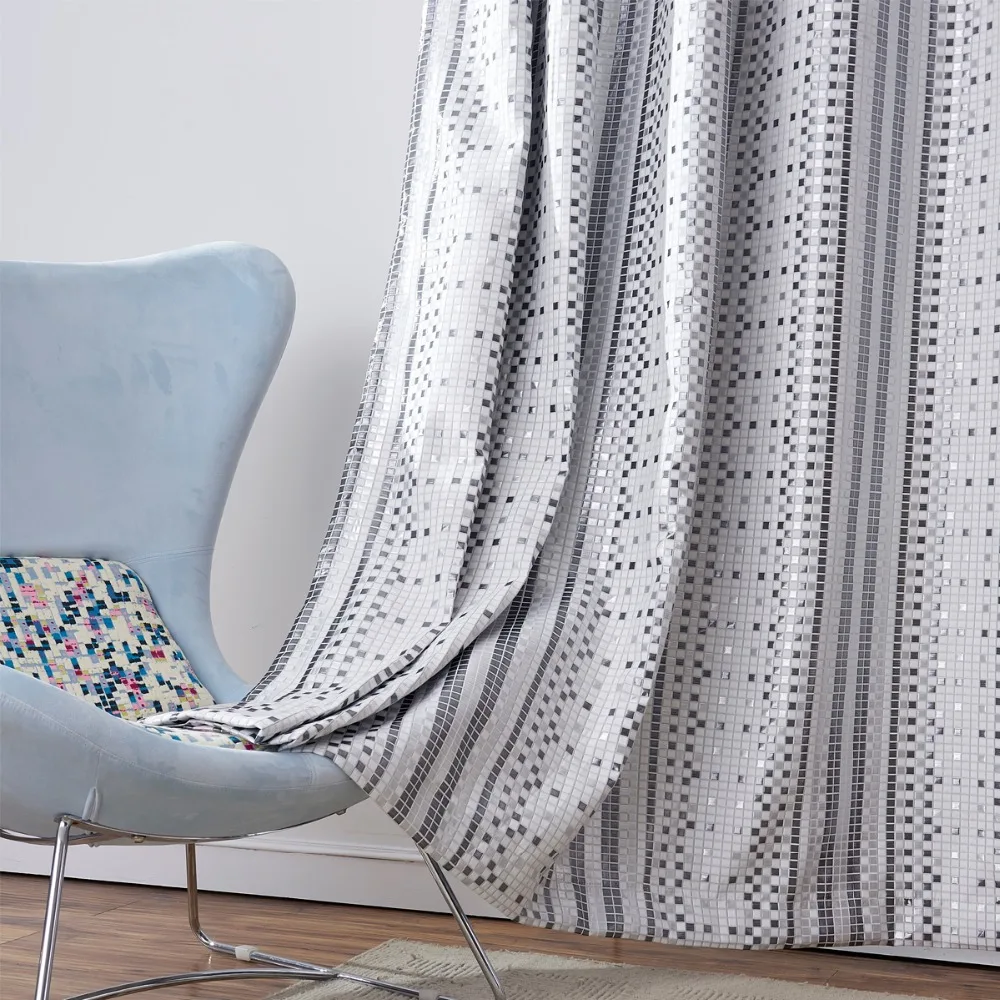 GIGIZAZA Plaid Geometric Decorative Window Curtains Drapes Tassel for Living Room Yarn