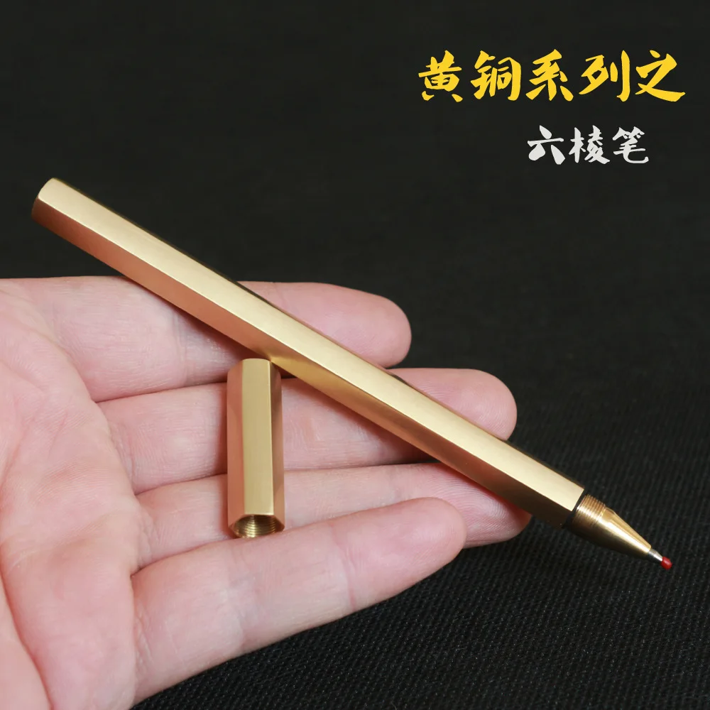 

Pure Brass Hexagonal Signature Pen/Metal Neutral Pen, Bullet Refill 0.5 mm Black Ink, Outdoor EDC Tool, Handmade Connection Gift