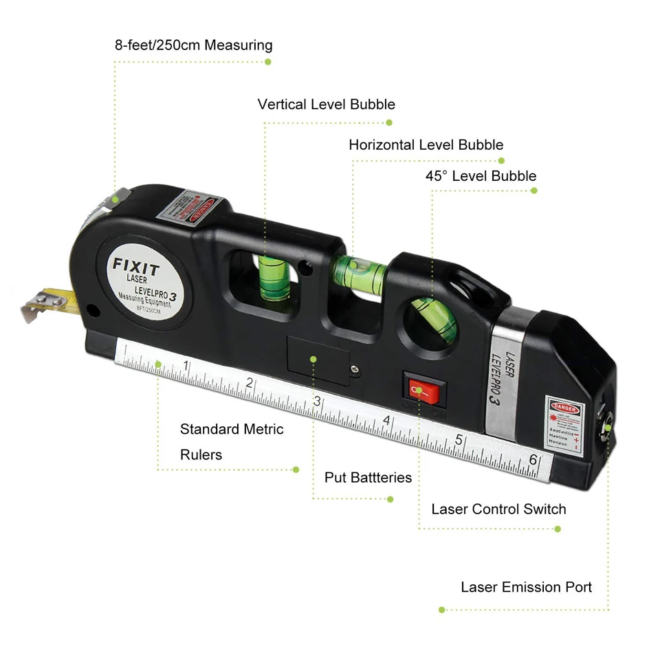 Лазерный уровень Горизонтальный Вертикальный измерительный многоцелевой Уровень лазерный 8FT выравниватель стандартный и метрические