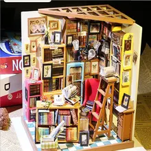 3D DIY деревянные украшения Кукольный дом креативный подарок книжный магазин СЭМ с светодиодный светильник аксессуары для детей игрушки