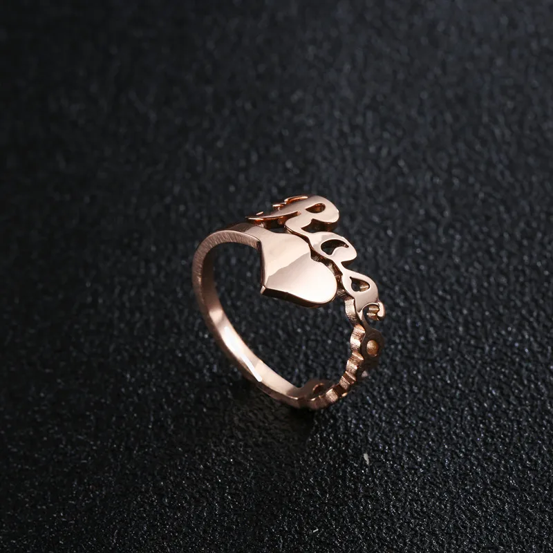 Custom Spiral Name Rings For Women Wedding Bijoux Stainless Steel Personalized Gold Color Plated Nameplate Rings With Heart