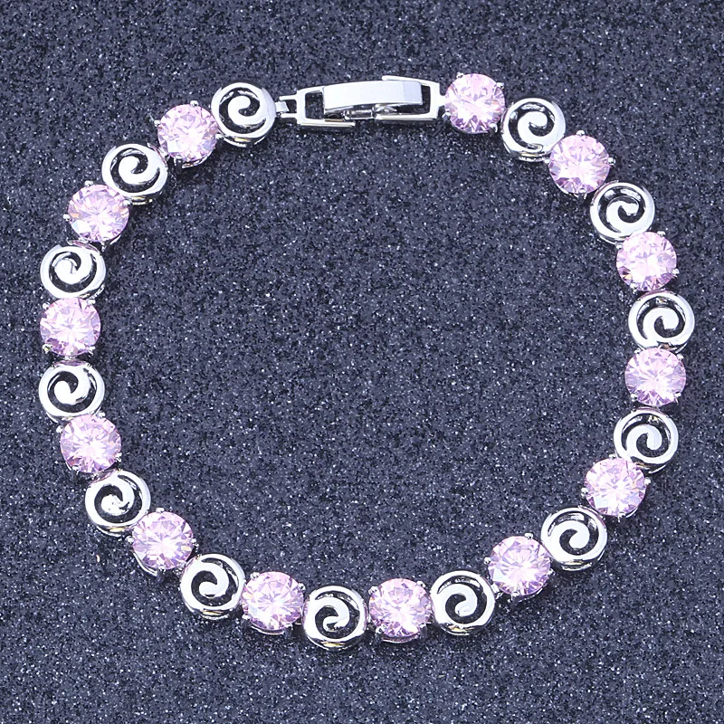 Серебряный Цвет розовый кубический циркониевый браслет на манжет femme mujer S127