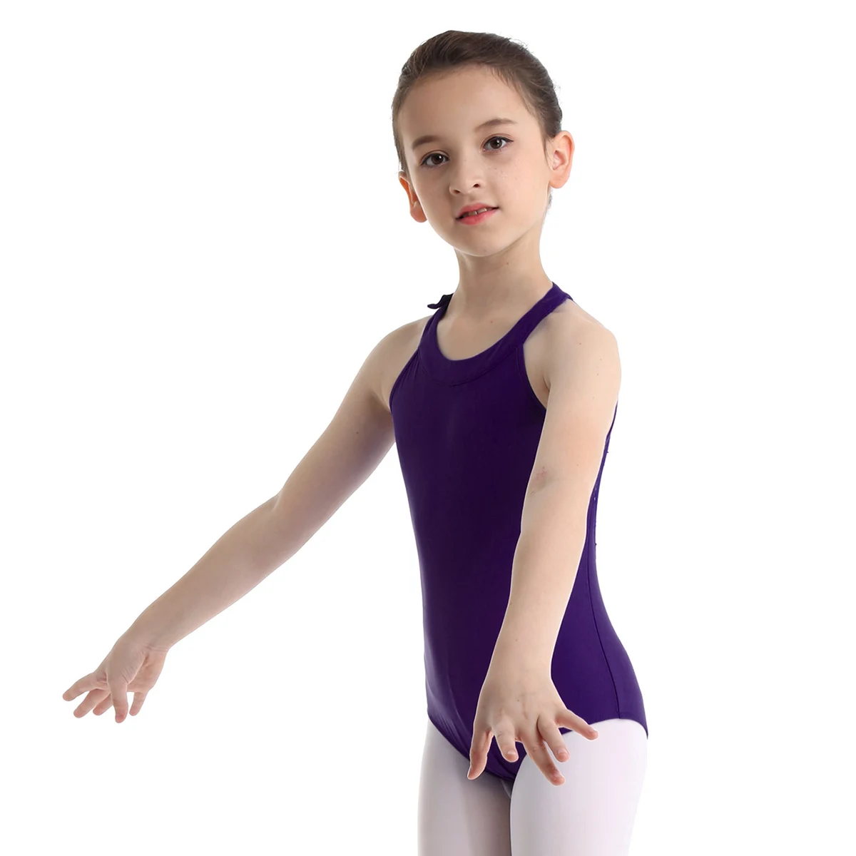 Kids Girls Gymnastics Swimsuit for Dancing Sleeveless Halter Floral Lace Back Bodysuit Gymnastics Leotard Ballet Dance Costume