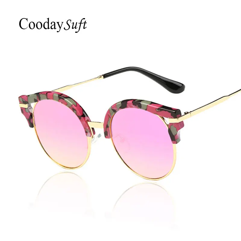 Round Flower Frame Mirror Fashion Sunglasses Women Trend Cateye Brazi Vintage Shades Retro Cateye Sun Glasses