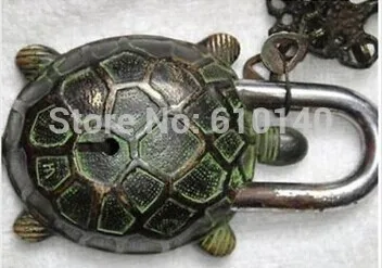 

Chinese Handmade legacy Antiquities large copper engraved turtle lock Statue