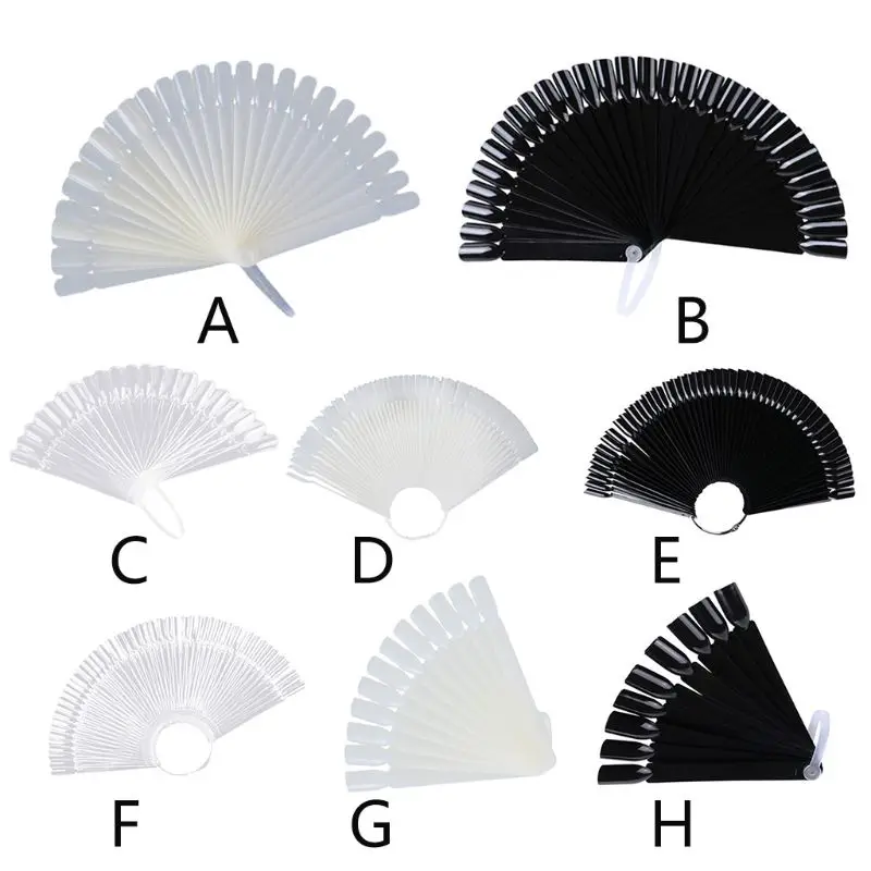 

12/32/50 Tips False Fake Nail Art Polish Fan Shape Color Card Plastic Practice Stick Chart Palette Display Board Tools With Ring