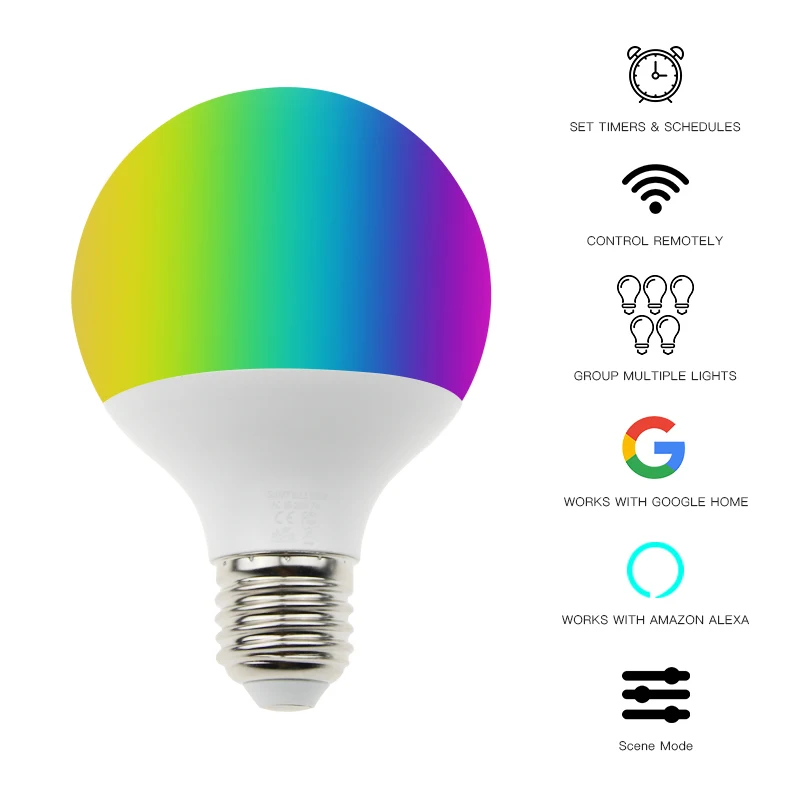 

Frankever 7W Smart WIFI Bulb RGBW Dimmable E26 E27 B22 LED Light Wireless Remote Control Work with Alexa google home