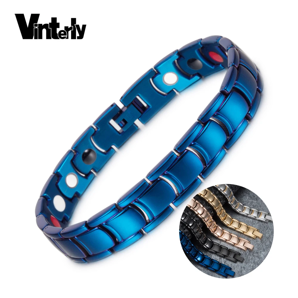 Магнитный браслет Vinterly Blue мужской из нержавеющей стали энергии германия