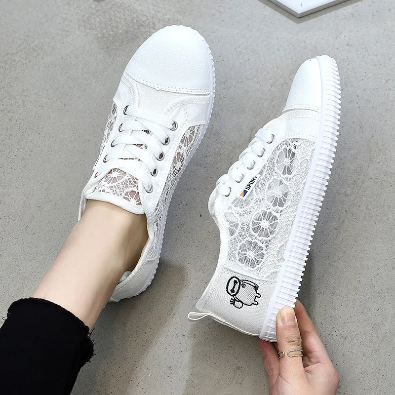 

2019 Summer Women's Casual Shoes Korean Version Of The Hollow Belt Mesh Canvas Shoes Low Heel Women's flat Shoes