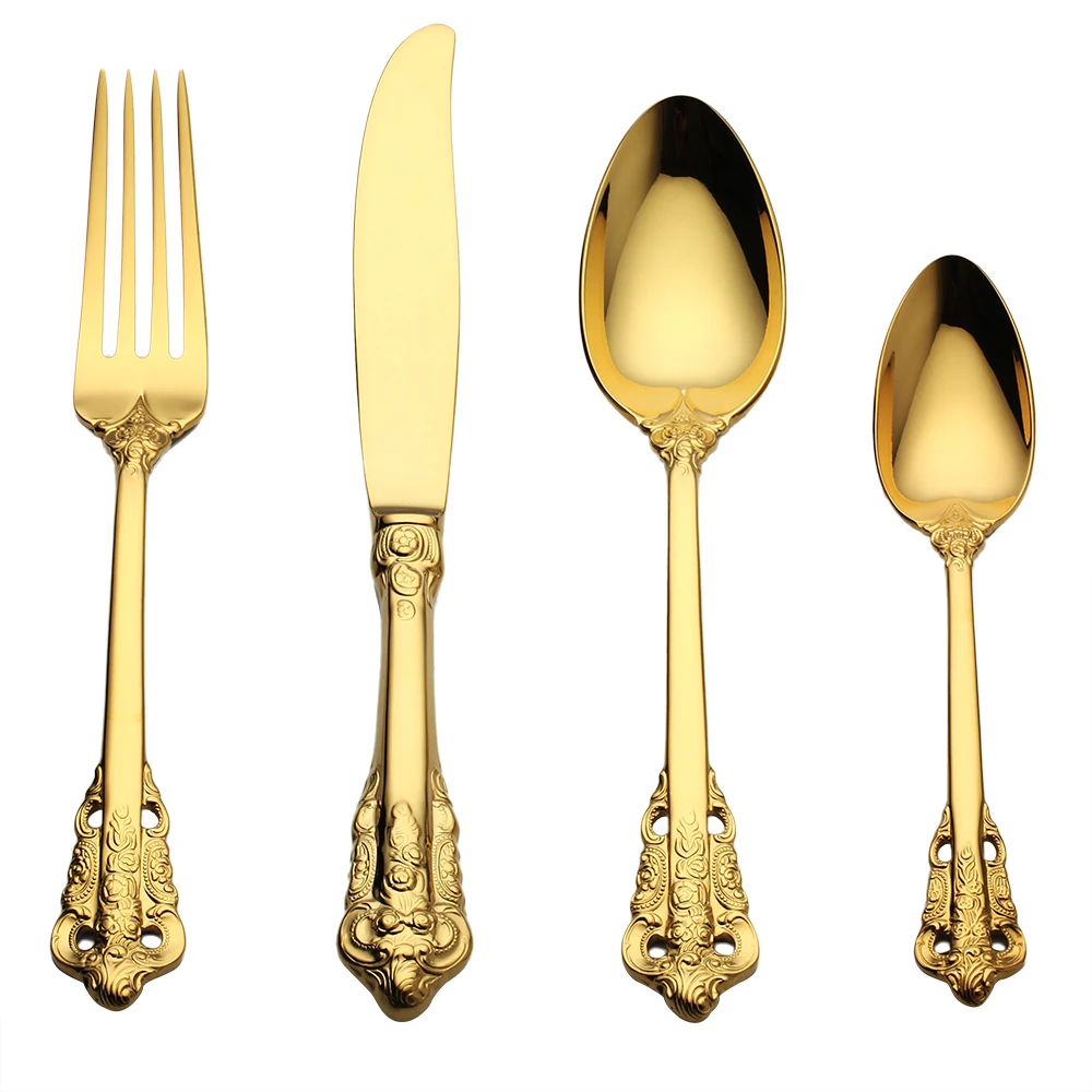 Lekoch 4Pc/set Luxury Golden Cutlery Set Gold Plated Stainless steel