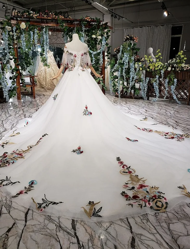 Colorful Embroidery Off Shoulder Wedding Dresses For Girls