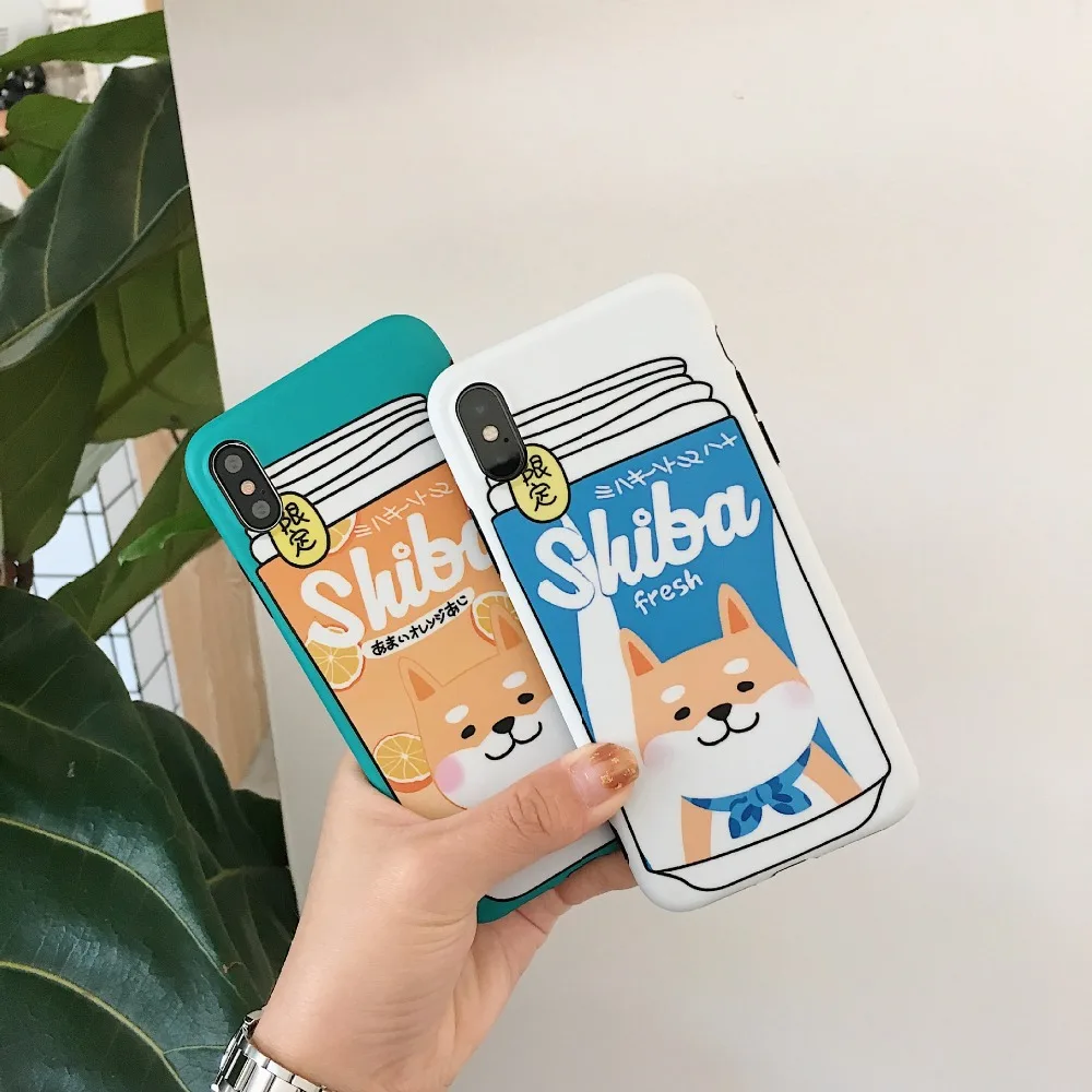 

Kuutti Squishy Kawaii Japan Shiba Inu Dog Juice Patterned Silicone White Green Phone Cases for iPhone 6 6s 7 8 Plus X XR XS Max