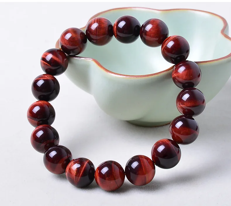12mm Red Tiger Eye Natural Stone Bracelets For Women And Men Jewelry Crystal Silver Charm Bangles Elastic Rope Chain | Украшения и