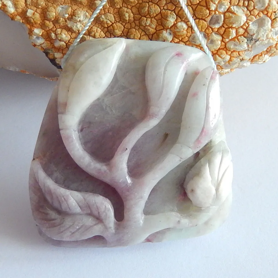 

Carved flower,Pink Tourmaline ,Gemstone pendant,44x43x10mm,25.9g