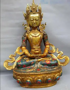 

27" Bronze gild Cloisonne sculpture China carved buddhism Amitayus Buddha Statue