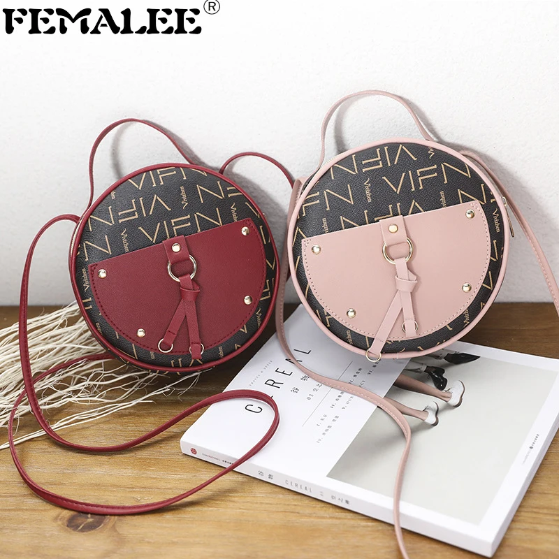 

2019 Women Vintage New Bags Circular Panelled Purses and Handbags Travel Small Designer Round Shopping Shoulder Messenger Bag