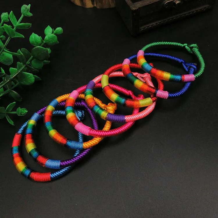 

Handmade Indian Ethnic Jewelry Bracelets rainbow Ombre bracelet Kabbalah Amulet Lucky Knot Protection Rope Red String Bracelet