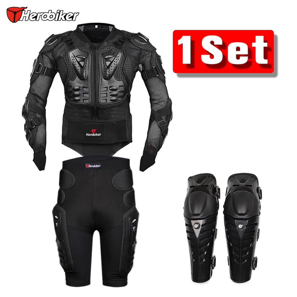 Herobiker Motorcycle Jacket Body Armor Protective Gears + Shorts Pants