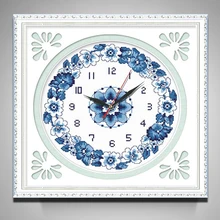 5D DIY Diamond Embroidery, Diamond Painting,Blue and White Porcelain Mosaic Wall Clock Needlework, Home Decoration