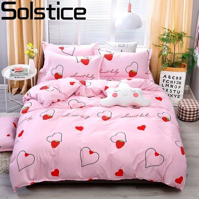 

Solstice High Quality Pink Love Strawberry Style Comforter Bedding Sets Duvet Cover Flat Bed Sheet Bed Cover Linens Bedclothes