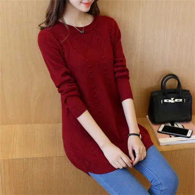 Водолазки, Женский пуловер, корейский женский свитер, женский зимний топ, женские зимние свитера с круглым вырезом, пуловер, свитер для женщин - Цвет: wine red sweater
