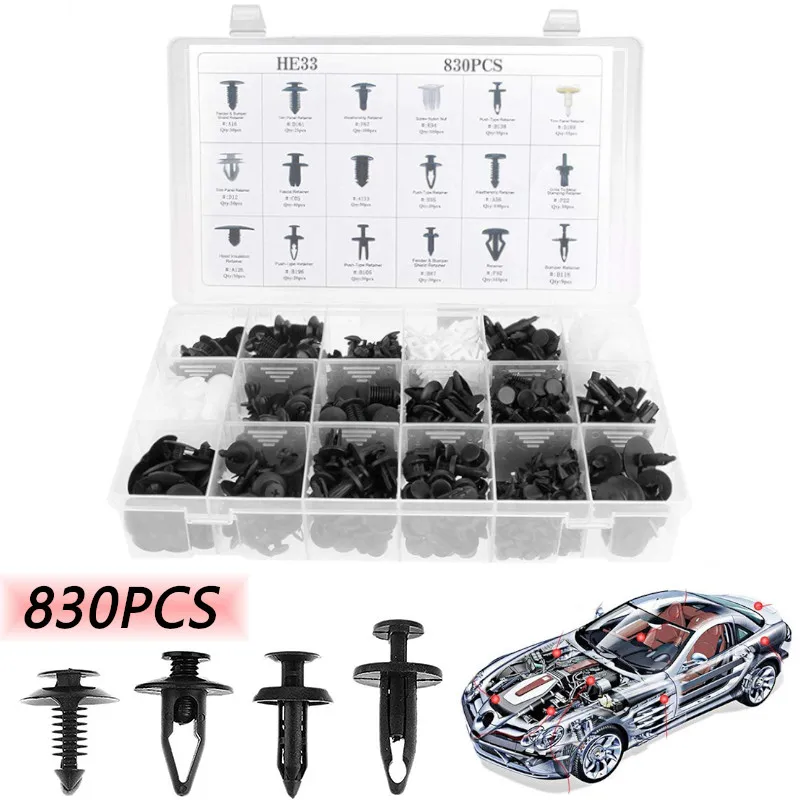 

830PCS Auto Car Rivet Kit Fastener Bumper Fender Push Trim Clips Assortment 18 Sizes/Set Universal Car Clips for mercedes w124