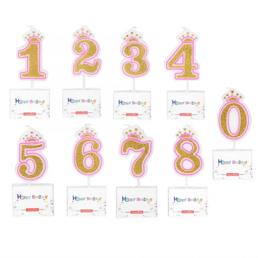 

New Arrival Girls Kids Birthday Candle Party Crown Smoke Free Cake Candles Numbers Age 0-8 Christmas Decoration Gift Cheapsale