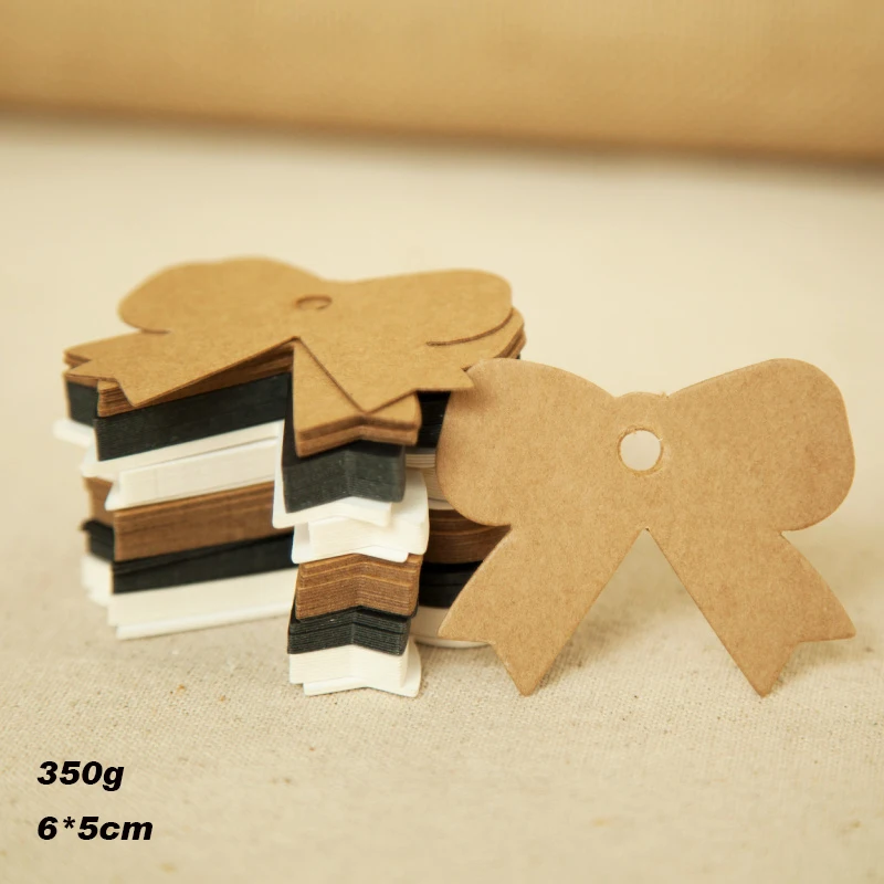 

100 pcs bow shape Kraft Paper Gift Hang Tags Bookmark Wedding Christmas Scallop Label Blank Luggage Event & Party Supplies