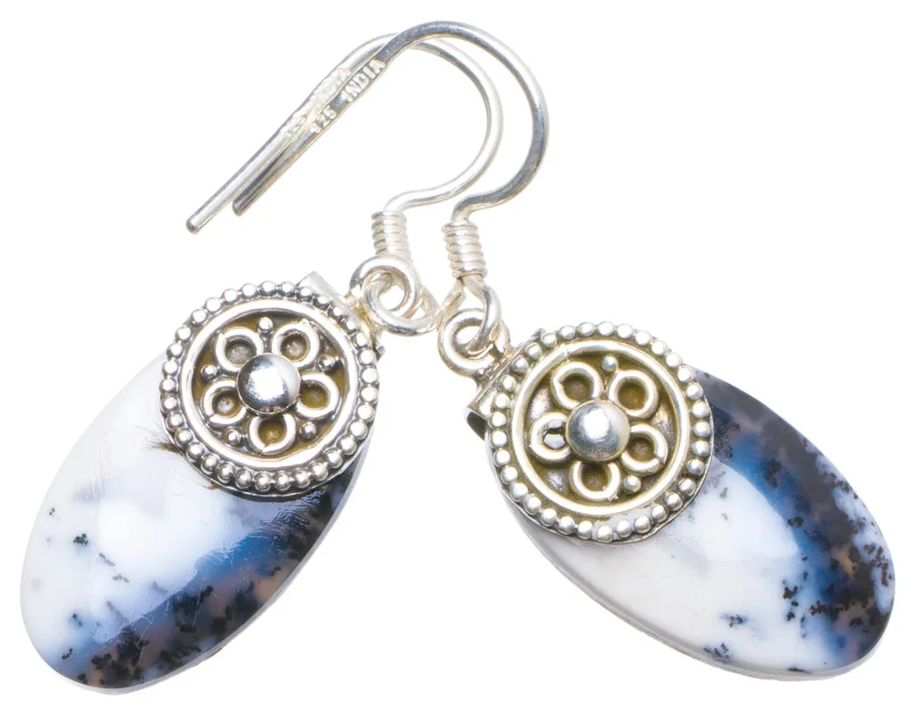 

Natural Dendritic Opal Handmade Unique 925 Sterling Silver Earrings 1.25" X5022