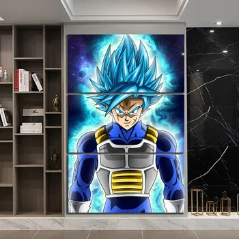 

3 Piece Dragon Ball Super Super Saiyan Blue Vegeta Anime Poster HD Cartoon Pictures for Home Decor Wall Art