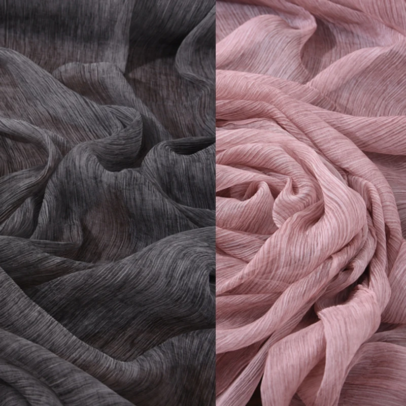 

130CM Wide Thin Irregular Pink and Black Gray Silk Chiffon Fabric for Summer Long and Short Dress Shirt Scarf H071