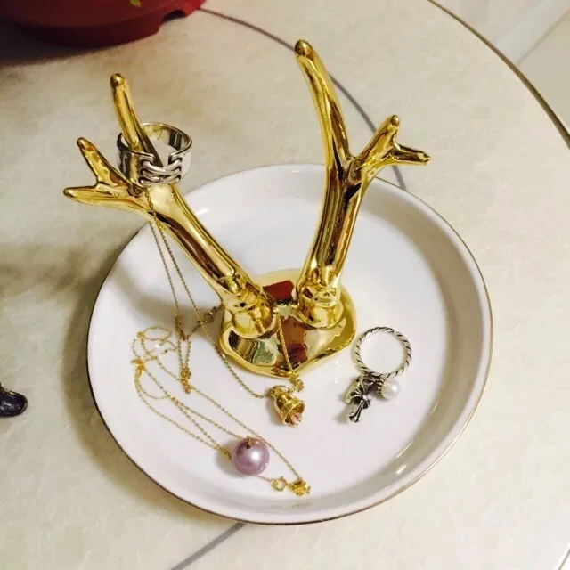 

VKStory Life Antlers Animals Gold Plated Jewelry Ring Holder Modern Elegant Noble Style House Decoration