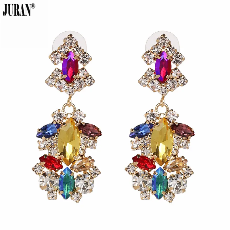 

JURAN Luxury Multicolored Crystal Statement Wedding Drop Earrings Women Shiny Fashion Handmade Jewelry Big Hanging Earrings