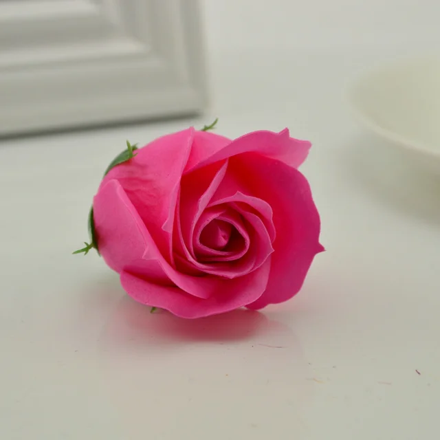 5Pcs 5x6cm Cheap Soap Rose Head Romantic Wedding Valentine's Day Gift Decoration Family Banquet Clip Art Artificial Flowers dark pink