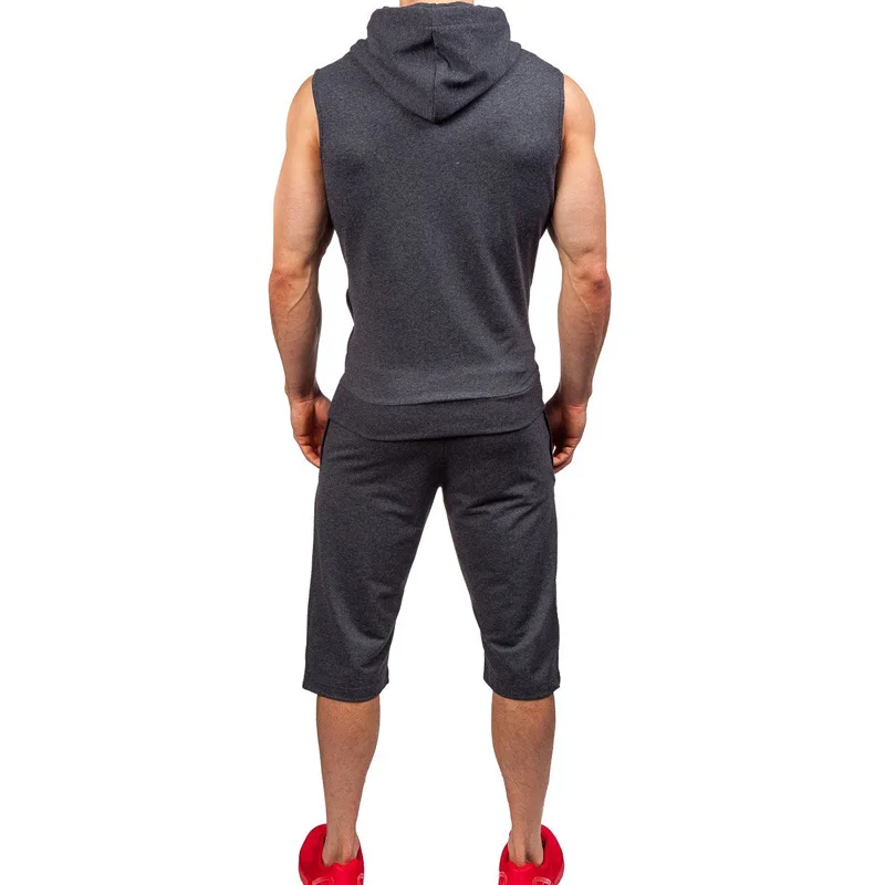 ZOGAA 2019 штаны для бега фитнес печатных безрукавка с капюшоном спортивные костюмы человек костюм бег тренажерный зал для мужчин комплект