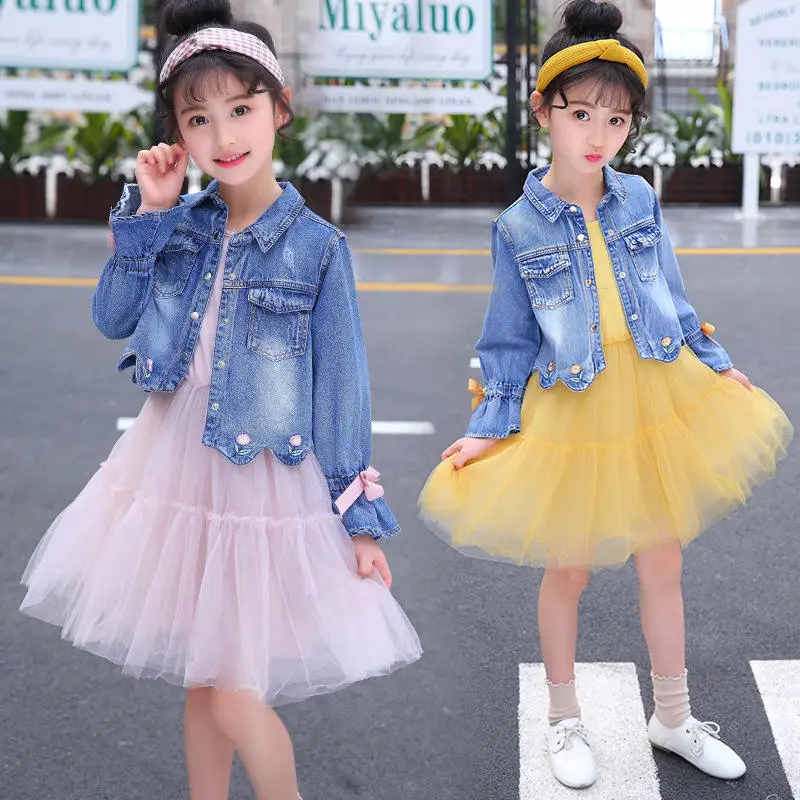 

Girls Denim Jackets T Shirt Dress Suit for Children Clothes Girls Outfits 8 10 Year Teen Girls Clothing Set Spring Kids Clothes