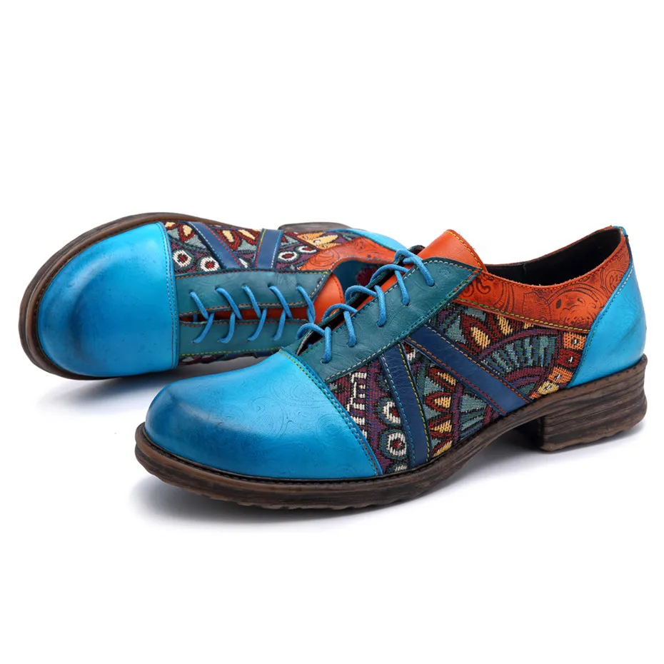 Big Size Bohemian Women Flats Shoes Genuine Leather Lace-up Oxford Vintage Casual Sneakers New Summer Spring Brogue Ladies Shoes (10)