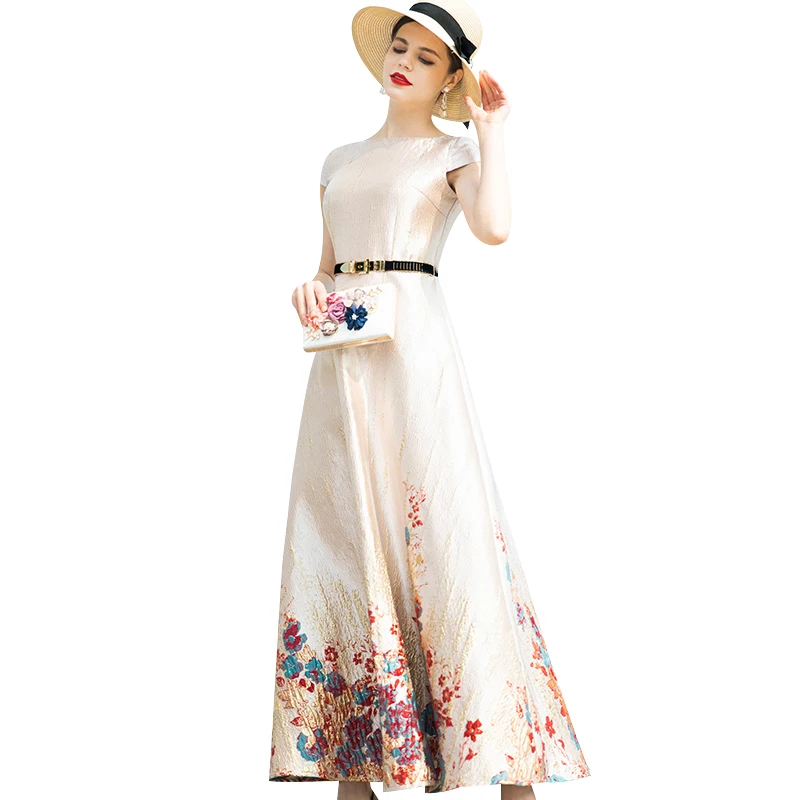 

Spring Summer Trench Dress Jacquard Party Long Dress 2019 Designer Women Slim Waist Maxi Runway Dress 8057
