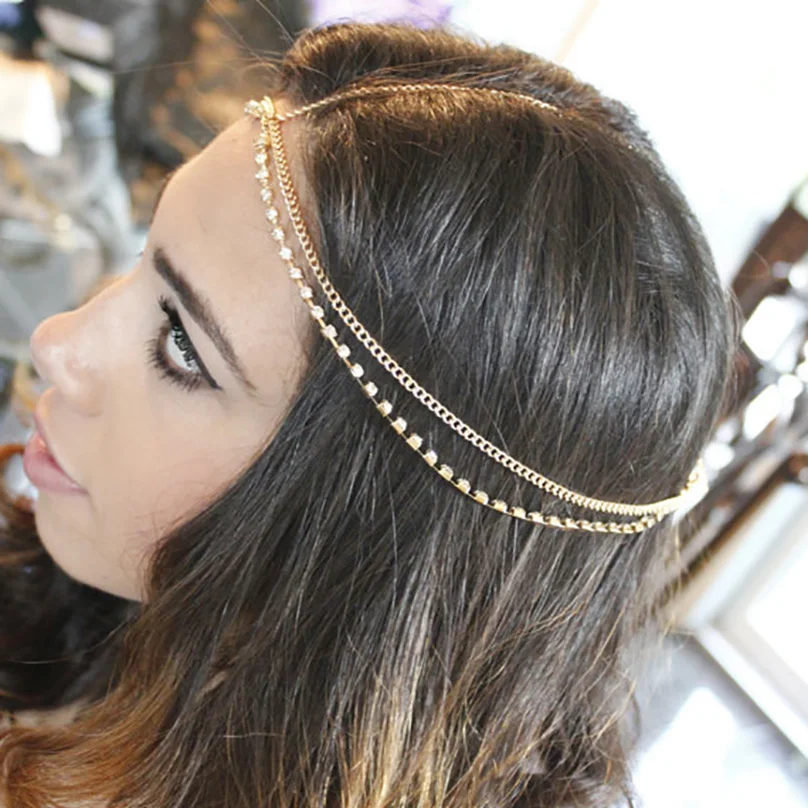 Fashion Women Head Chain Jewelry Metal Rhinestone Headband Head Piece Hair b HGU