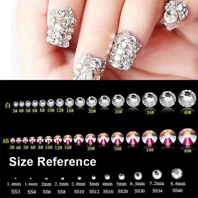 

ELESSICAL Mix Crystal Transparent Shiny Designs Top quality Non hotfix Flatback Glass Nail Rhinestones 3D Nail Art Decorations