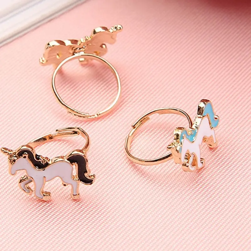 

Free Shipping Fashion Cartoon Cute Unicorn Adjustable Alloy Enamel Finger Ring Jewelry Wholesale For Women Color Random
