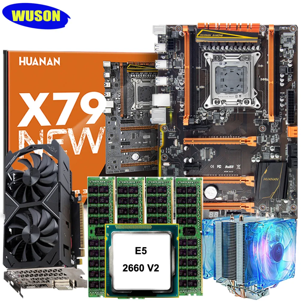 Материнская плата HUANAN X79 deluxe cpu ram набор с видеокартой GTX1050Ti 4G DDR5 cpu Xeon E5 2660 V2 ram 64G(4*16) DDR3 1600MHz RECC