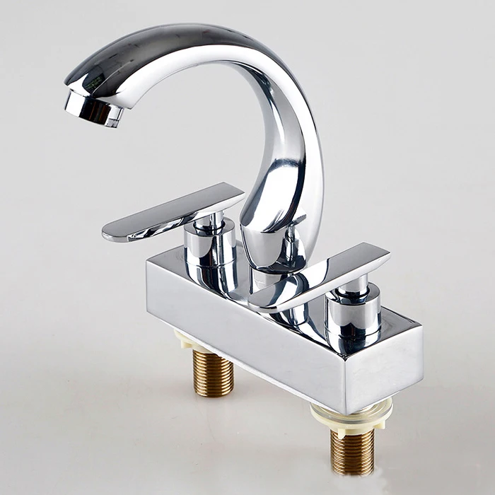 L16007 Deck Mounted on Wash Basin Double Handle Double Hole Zinc Faucet