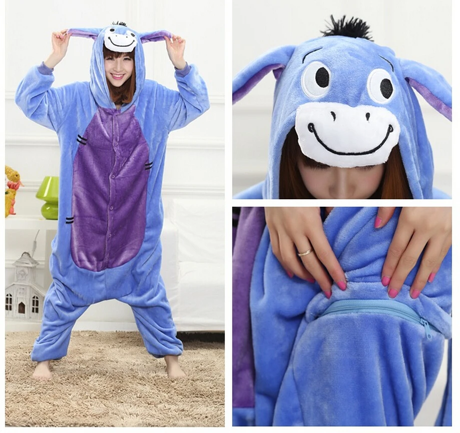 Unisex  Winter Spring Fleece Kawaii Cute Adult Animal Couples Onesie Pajamas Costume Donkey Onesie halloween costumes for women